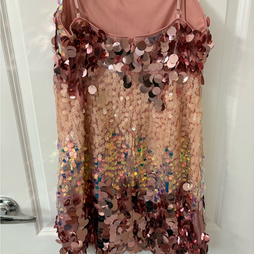12th Tribe Pink Sequin Babydoll Mini Dress